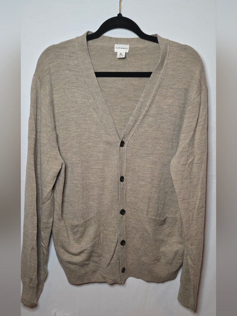 Club Monaco Men's XL 100% Wool Button-Front Cardigan Heather Tan